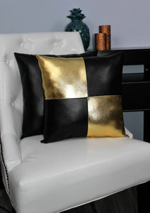 NOORA Doll house Throw Square Pillow Gold & Black colours , Two-Toned Soft Lambskin Leather Cushions Modern Doll house Miniatures SJ347