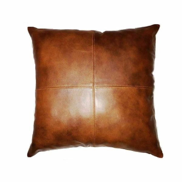 NOORA Golden brown Lambskin leather pillow cover Dark Tan Brown, Plain Square Leather Pillow Cover SJ116
