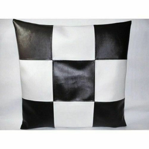 NOORA High Quality Cushion Pillow Square Cover Nature Home Decor Soft Lambskin leather Throw Pillows Black With White Chess Style Cove SJ350