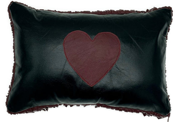 Noora Lambskin Black Leather Cushion Cover, HandMade Housewarming Heart Lumbar Rectangle Pillow Cover,Couch Decorative Accent PS29