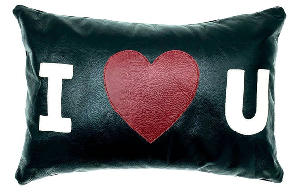NOORA Lambskin Leather Cushion Cover, Handmade Housewarming I LOVE YOU Lumbar Rectangle Heart Shape Pillow Cover Decorative Accent PS23