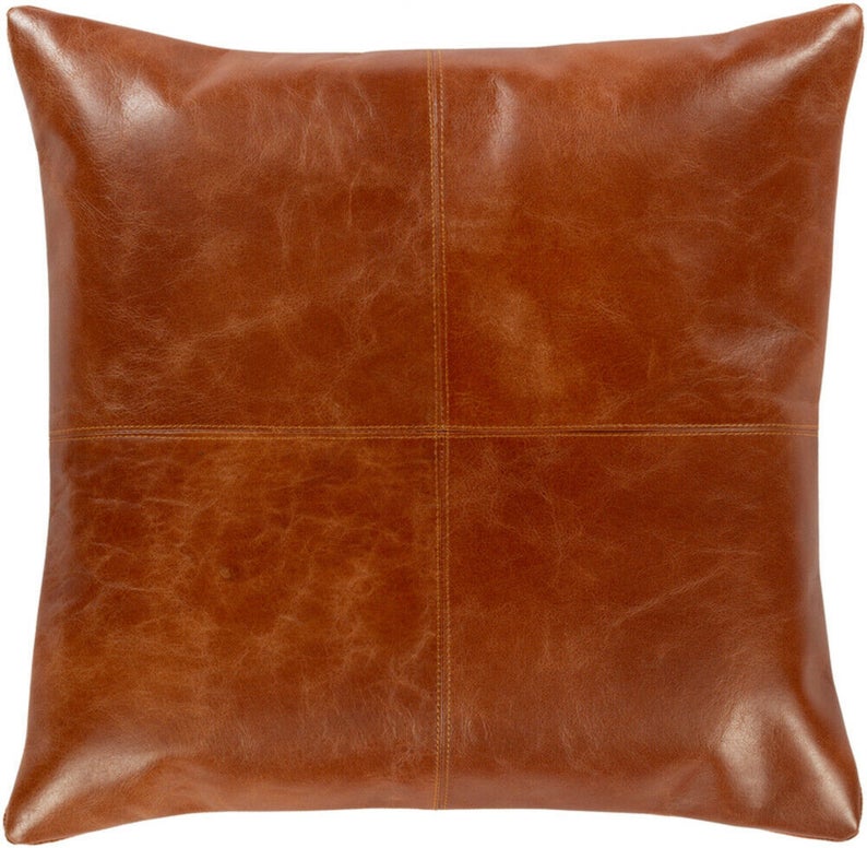 NOORA Lambskin leather Barrington Burnt Orange And Camel Square Pillow Cover SB75