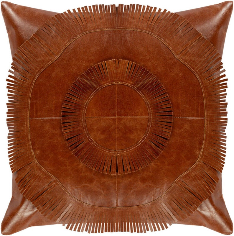 NOORA Lambskin leather Surya pillow cover Burnt Orange,Plain Square Leather Pillow Cover Housewarming Gift, Halloween, SB74