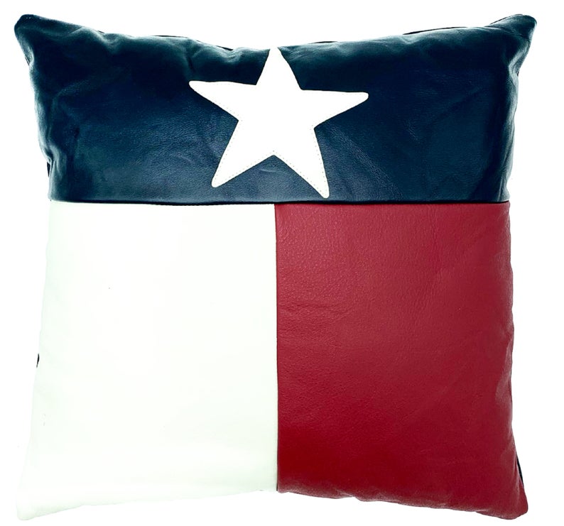 NOORA Lambskin leather Texas Flag and Political,Pillow cover Black,Red & white, Square Leather Pillow Cover Housewarming Gift,Halloween PS79
