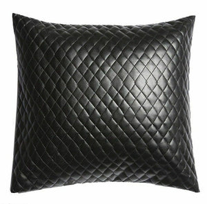 Noora Lambskin Leather Pillow Cover, Sofa Cushion Case, Home Decor Quilted Style for Living Room & Bedroom, Black SJ343