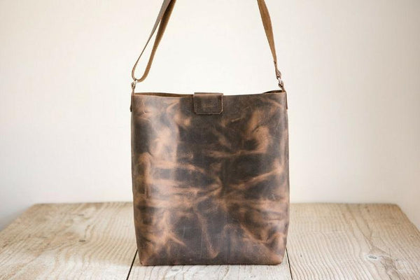 NOORA Leather Crossbody Bag, Distressed Leather Bag, Leather Shoulder Bag, Brown Leather Purse With Shoulder Strap•Handmade Crossbody #SJ