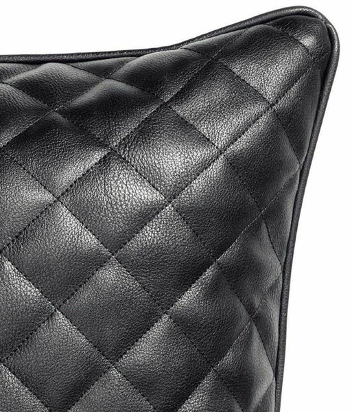 Noora Lambskin Leather Pillow Cover Sofa Cushion Case - Diamond Quilted Decorative Throw Covers for Living Room & Bedroom Black