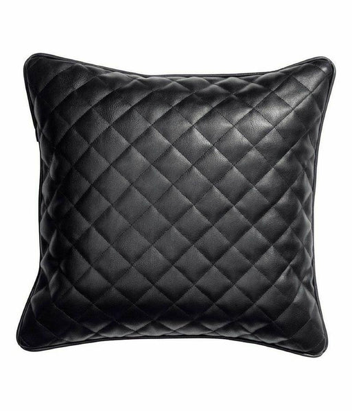 Noora Lambskin Leather Pillow Cover Sofa Cushion Case - Diamond Quilted Decorative Throw Covers for Living Room & Bedroom Black