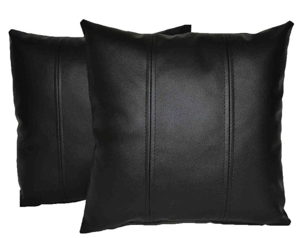 Noora New Black Lambskin Leather Pillow Cover, Black Cover, Home Décor Pillow Cover, Throw Pillow Cover, Square Pillow Cover SU0147