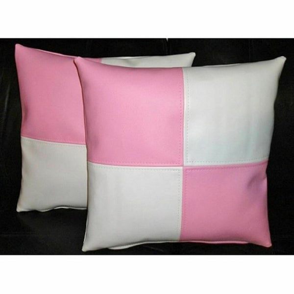 NOORA Pink & White Throw Pillows Cover For Couch, Square Textured Checkered Solid Color Leather Pillow Covers Home Decor - Pink Pulp SJ345