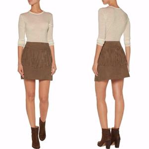 NOORA Women Suede Leather Mini Skirt, Brown Riley Fringed Cowgirl Mini SKIRT, Short Skirt-SJ149