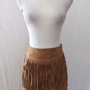 NOORA Women Suede Leather Mini Skirt, Brown Riley Fringed Cowgirl Mini SKIRT, Short Skirt-SJ149