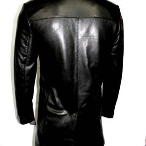 NOORA NEW 1970's Classic Men's Casual Overcoat Knee Length Style with buttons Black Real Leather Tre