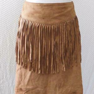 NOORA Women Vintage Suede Leather Mini Skirt, Brown Riley Fringed SUEDE Leather Cowgirl Mini SKIRT, Brown Short Skirt, Fringed Skirt, SJ149