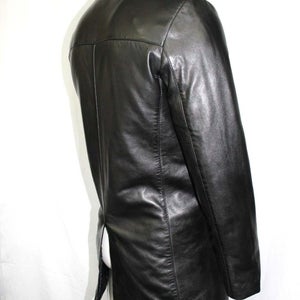 NOORA NEW 1970's Classic Men's Casual Overcoat Knee Length Style with buttons Black Real Leather Tre