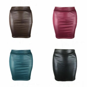 NOORA New Handmade Women's Ladies Burgundy Leather Look Elasticated Waist Mini Lambskin Leather Skirt WA96