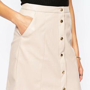 NOORA Vintage leather skirt high waist leather beige taupe flare with pockets retro medium Lambskin Genuine Leather Skirt WA117