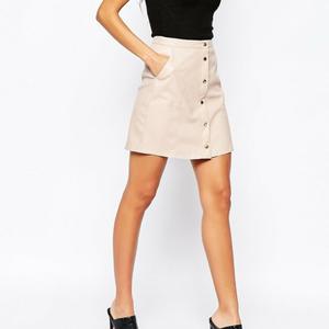 NOORA Vintage leather skirt high waist leather beige taupe flare with pockets retro medium Lambskin Genuine Leather Skirt WA117