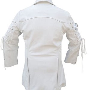NOORA NEW Classic Men's Casual Overcoat Style with buttons And Zip White Real Leather Trench Coat Gift for him SB125