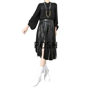 NOORA Handmade Women Slim Leather Fringe Skirts Belt Gypsy Style Black WA18