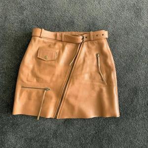 NOORA Handmade Women Tan Leather MINI Belted skirt, Leather Outfit, Full Leather pocket skirt, vintage Leather Skirt leather All size SP98