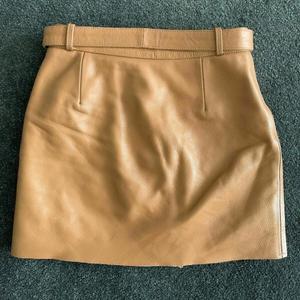 NOORA Handmade Women Tan Leather MINI Belted skirt, Leather Outfit, Full Leather pocket skirt, vintage Leather Skirt leather All size SP98