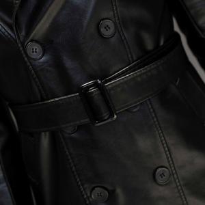 NOORA Mens BLACK Trench Coat Steampunk Shot Trench Coat Leather Coat Trench Coat Real LAMBSKIN Leather Long Coat-Hand Made Real Leather #Sj