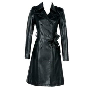 NOORA NEW Stylish Lambskin Soft Leather Women Black Genuine Leather Trench Coat, designer trench coat
