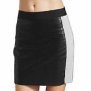 NOORA Black& off white colour| Leather Skirt-skirt with Strip-Custom size skirt| Leather Outfit -BS-0586