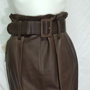NOORA New Handmade Women Natural Lambskin Leather Knee length Brown Skirt Women Formal Wear WA41