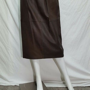 NOORA New Handmade Women Natural Lambskin Leather Knee length Brown Skirt Women Formal Wear WA41