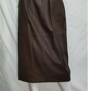NOORA New Handmade Women Natural Lambskin Leather Knee length Brown Skirt Women Formal Wear WA41