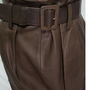 NOORA New Handmade Women Natural Lambskin Leather Knee length Brown Skirt Women Formal Wear WA41