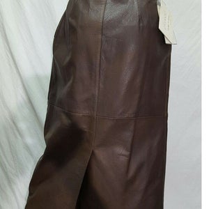 NOORA New Handmade Women Natural Lambskin Leather Knee length Brown Skirt Women Formal Wear WA41