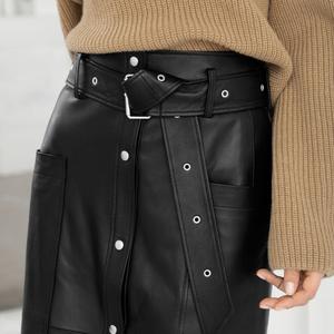 NOORA Handmade Women's Lamb Skin ,Leather skirt , Leather Outfit, Leather skirt , Women's Full Leather skirt, Genuine Leather skirtSJ294