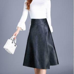 NOORA New Handmade Women Natural Lambskin Leather Knee length Black Skirt Women Formal Wear WA107