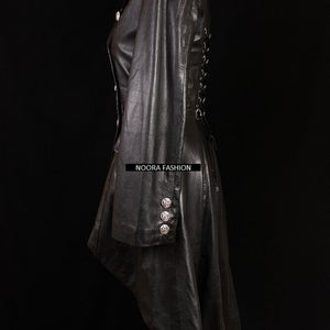 NOORA Black Lambskin  Leather Trench Coat Women's Long Overcoat Winter Jacket ,designer trench coat, celebrity Coat