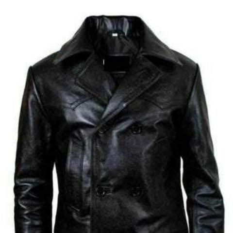 Noora Mens Black Leather Double Breasted Biker Leather Trench Coat  | Black Belted Leather Trench Coat With Button Closure SU0132