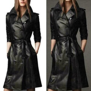 NOORA New Stylish Lambskin Soft Leather Women Black Genuine Leather Trench Coat, designer trench coat Color Available BS05