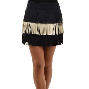 NOORA DROME Woman black Leather Black Skirt white Fringed Straight Pencil Leather Mini Skirt,vintage skirt,high waist skirt,1980s skirt-SJ76