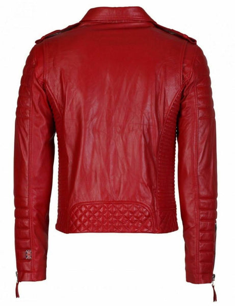 NOORA Rockstar Red Leather Jacket Designed For Men -100% Slim Fit BS11