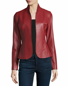  Women's Red Leather Blazer Jacket | Noora International