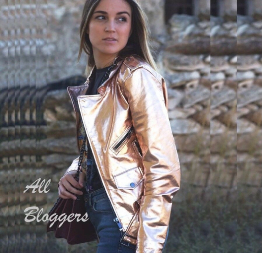 Noora New Women's Lambskin Rose Gold  Leather Belted Biker Jacket With Black Zipper & Snap | Shiny Leather Jacket  SU0852