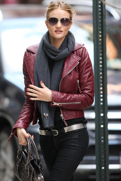 Noora Women's Maroon Lambskin Leather Jacket |Motorcycle Slim Fit Designer Biker Jacket | Western Wear Leather Jacket |