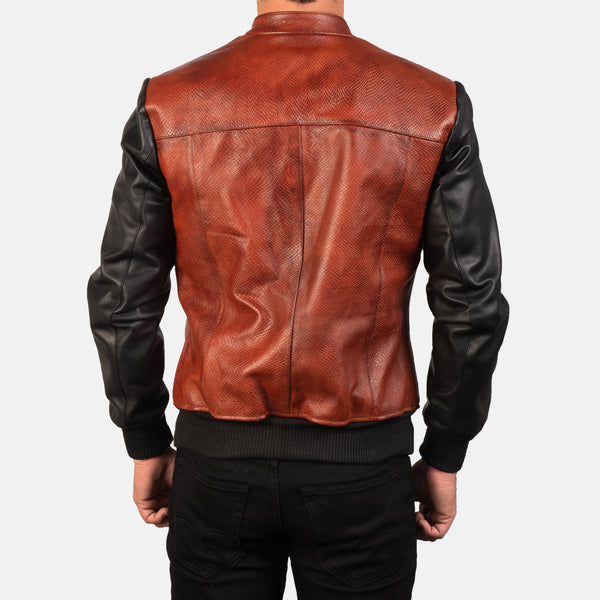 Noora Men's Lambskin Maroon & Black Leather Jacket, Slim fit Motorcycle Retro style Color Block Jacket YK0259