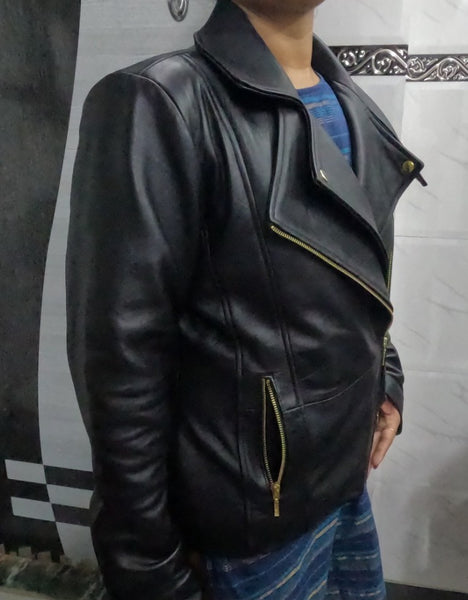 Noora Women's Lambskin Black Leather Jacket, Biker Motorcycle Leather Jacket, Western Party Wear Leather Jacket