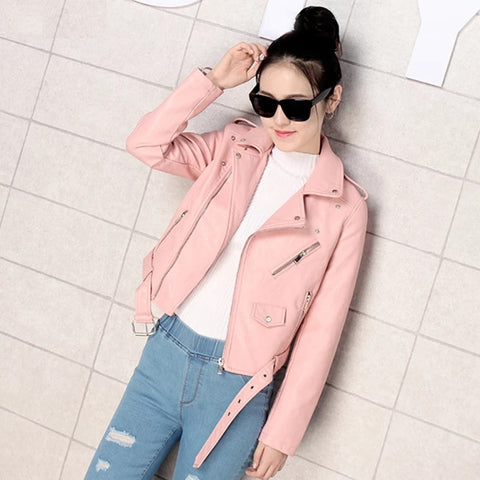 NOORA Women's Pink Leather Biker Jacket With Zipper & Pocket | Belted Jacket | Zip On Sleeves | Best Gift for Winter | SN021