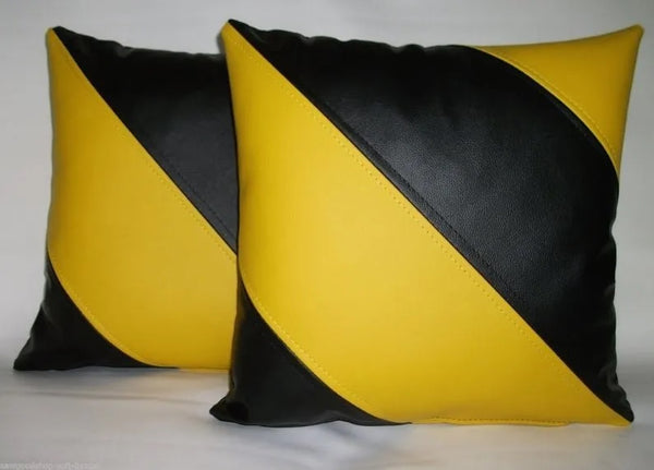 Noora Lambskin Leather Cushion Cover, Yellow & Black, Decorative Throw Pillow Cover, Home & Living Decor, Housewarming Gifts SN016