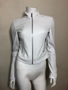 NOORA Womens White Leather Biker Crop Jacket  | Slim Fit Jacket | Motorcycle  Jacket With Zipper | ST024