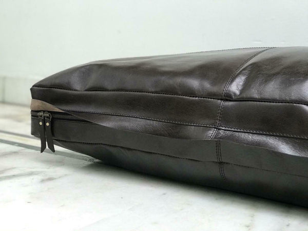 Noora Handmade Leather Seat Cushion Cover, Dining Cushion, Black Table Seat Pad, Rectangular Floor Cushion Cover, SU0146